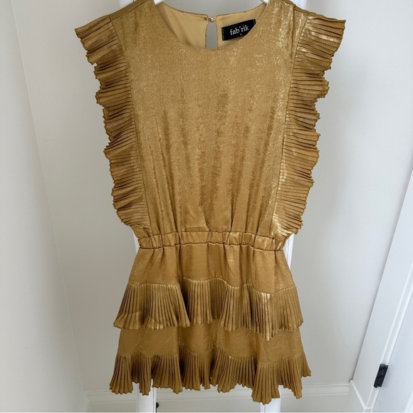 fab'rik Gold Sleeveless Ruffled Mini Dress Size Small - Picture 11 of 11